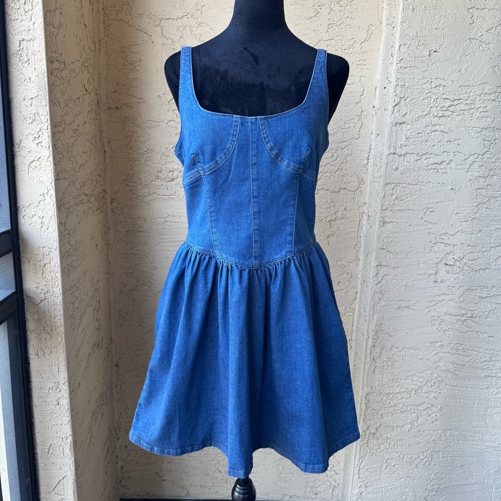Gianni Bini Violet Denim A-line Mini Dress Sz 10 Scoop Neck Sleeveless Stretch - Picture 2 of 12